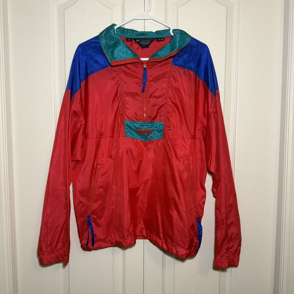 Vtg Columbia Men’s M Hot Pink Radial Sleeve Windbreaker 1/4 Zip Jacket Pullover